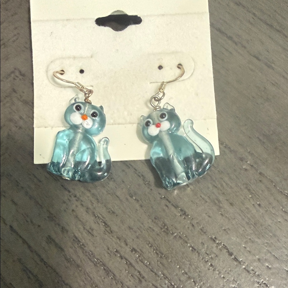 Montana Blue lamp work glass beads Cat Dangle Earrings
